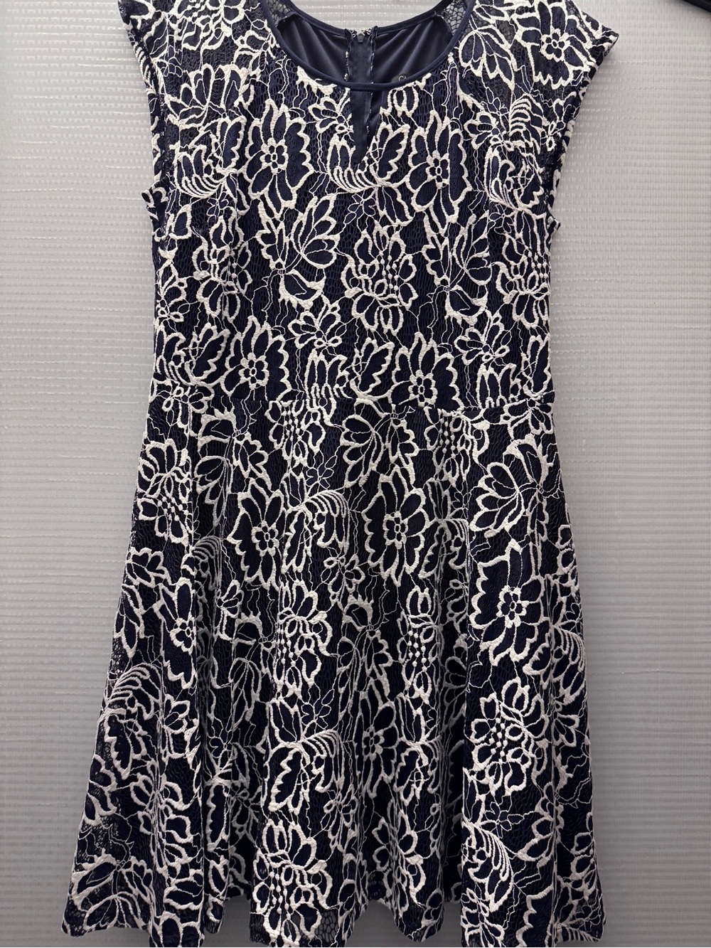 Connected Apparel Black Dress with Silver Floral Embroidery